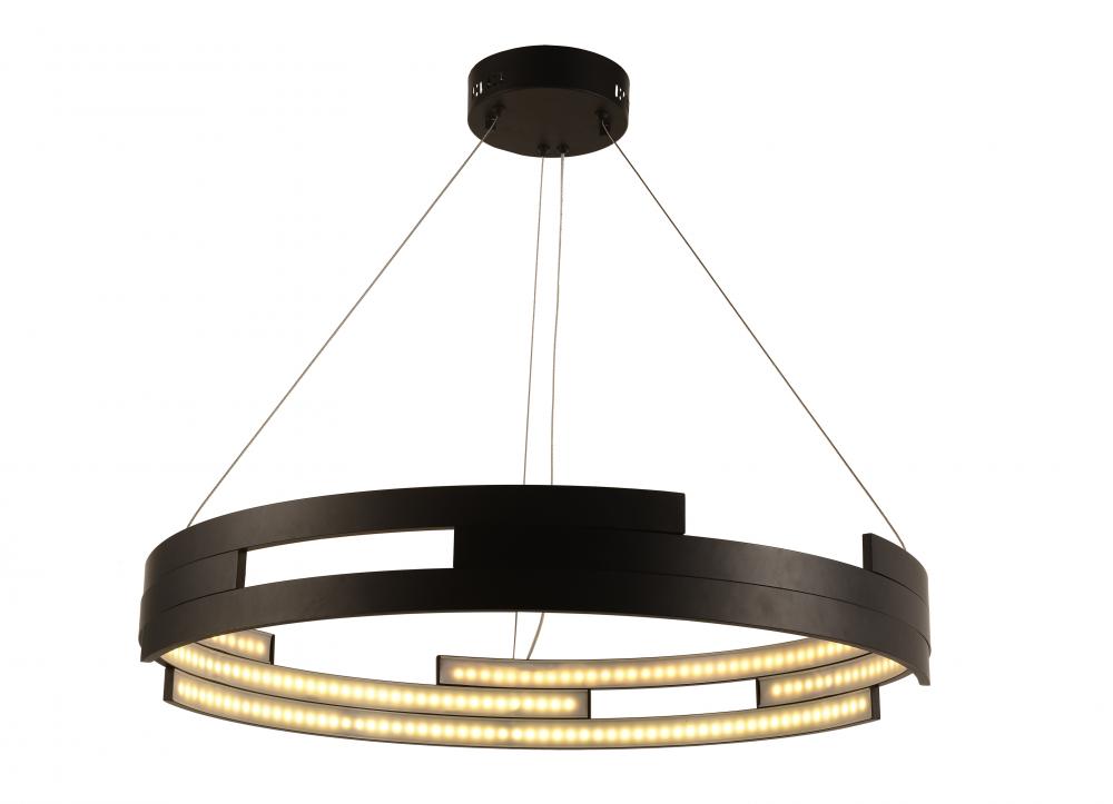 Nexus 89-Watt Matte Black Finish Integrated LEd Circular Ring Chandelier 3000K 32 in. Dia x 96 in. H