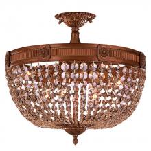 Worldwide Lighting Corp W33353FG20-GT - Winchester 6-Light French Gold Finish and Golden Teak Crystal Semi Flush Mount Ceiling Light 20 in. 