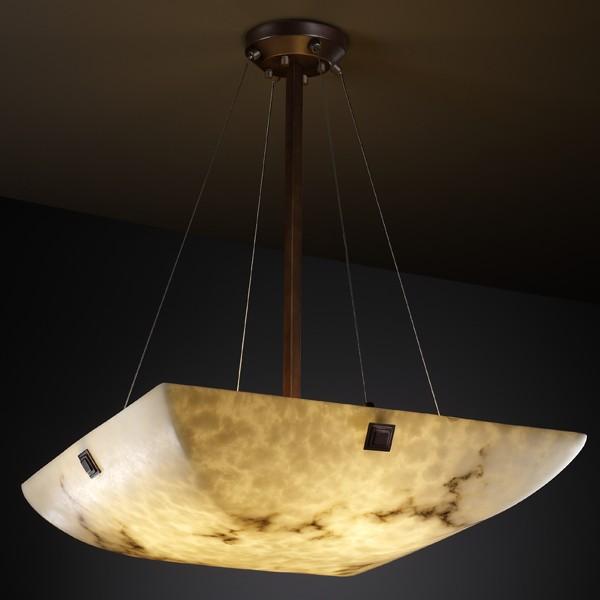 18" LED Pendant Bowl w/ Concentric Squares Finials