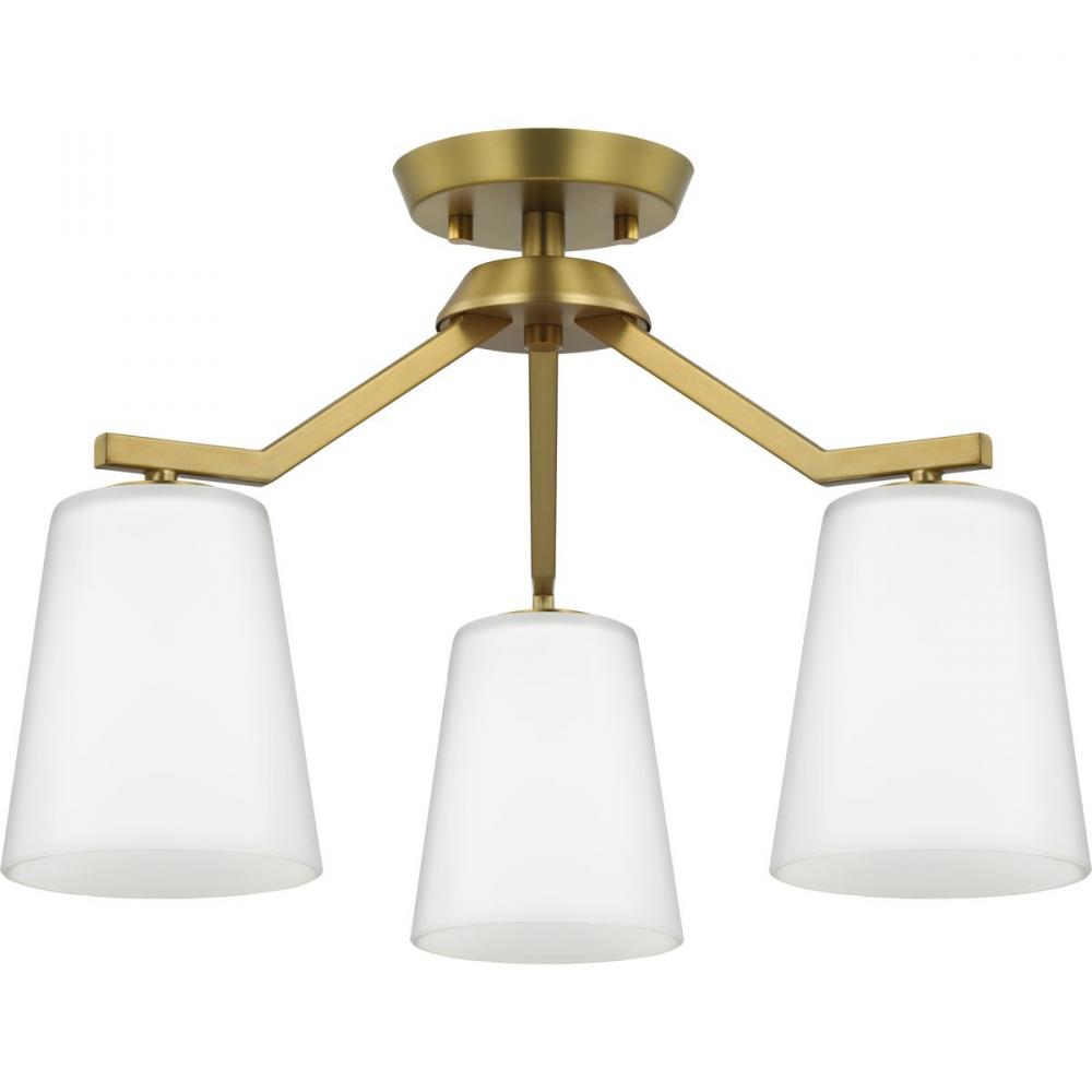 Vertex Collection Three-Light Brushed Gold Etched White Contemporary  Convertible Chandelier