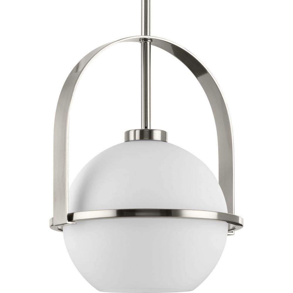 Delayne Collection One-Light Mid-Century Modern Brushed Nickel Etched Opal Glass Pendant Light