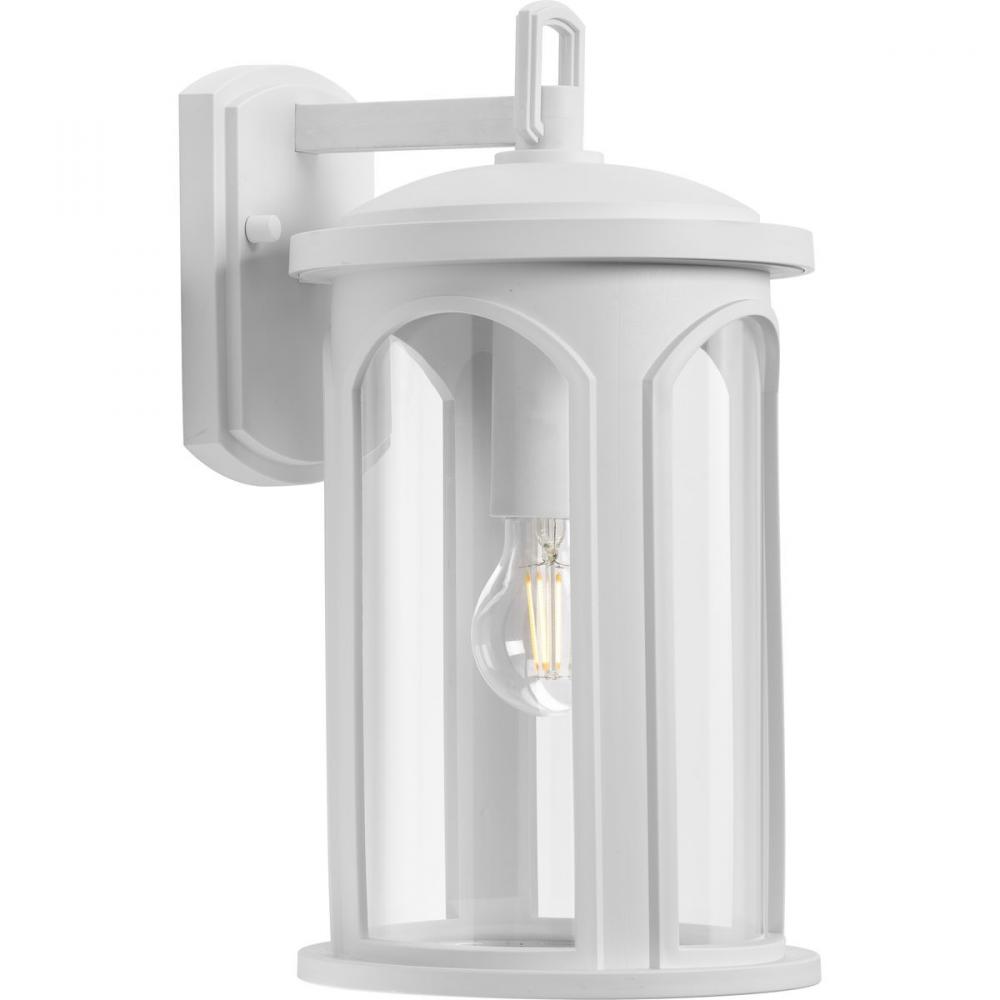 Gables Collection One-Light Coastal Satin White Outdoor Wall Lantern with DURASHIELD