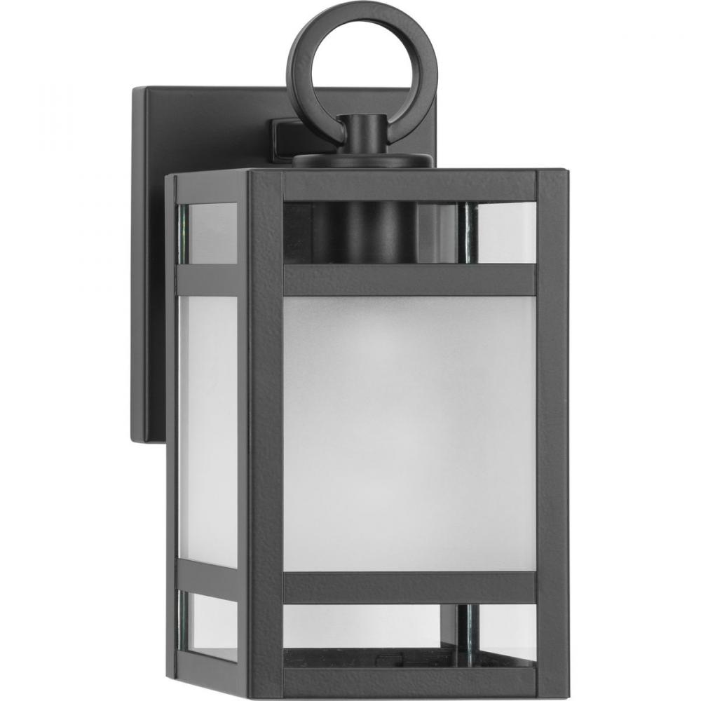 Parrish Collection One-Light Matte Black Clear and Etched Glass Modern Craftsman Outdoor Small Wall