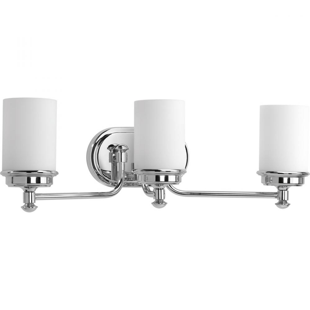 Glide Collection Three-Light Polished Chrome Etched Opal Glass Coastal Bath Vanity Light