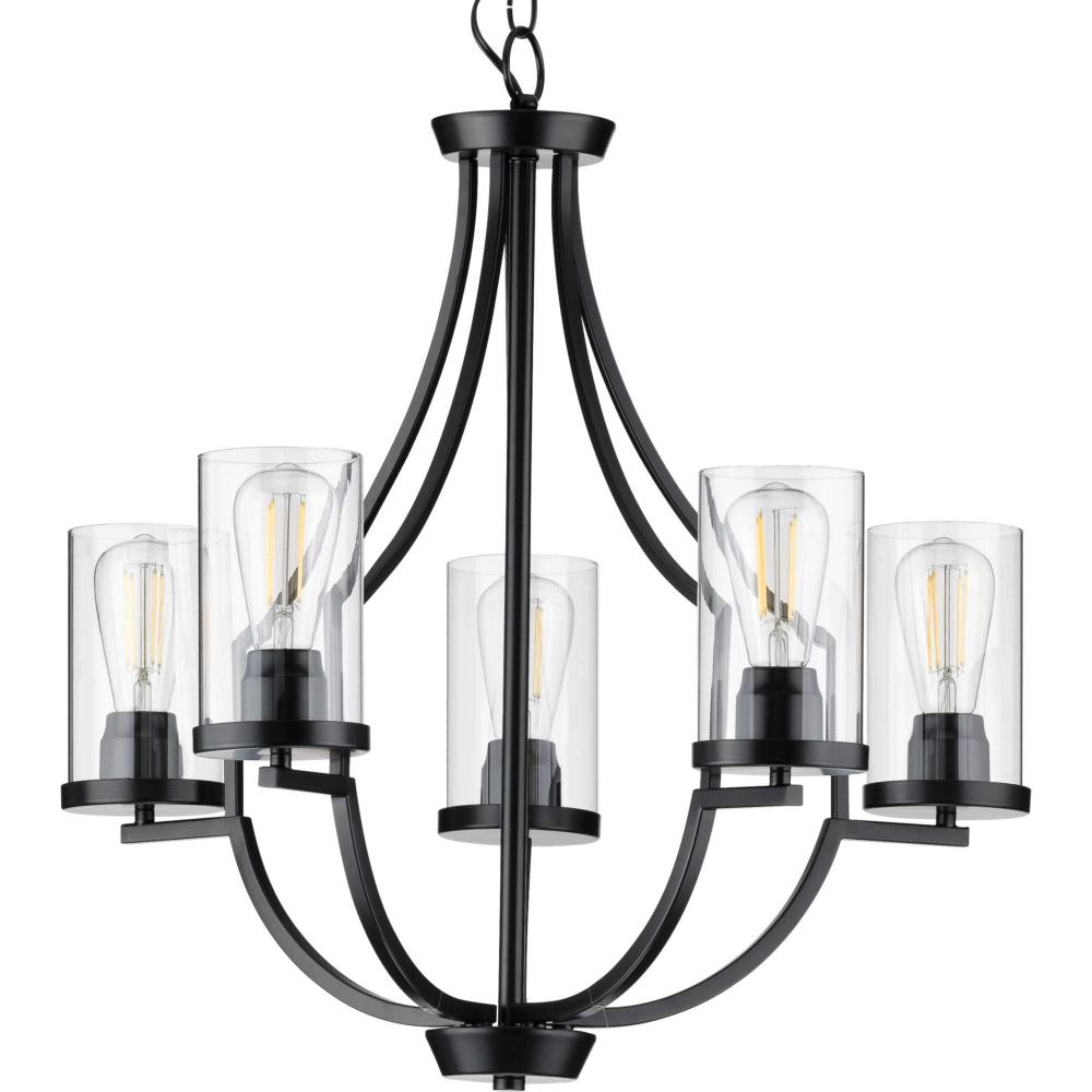 Lassiter Collection Five-Light Matte Black Clear Glass Modern Chandelier Light