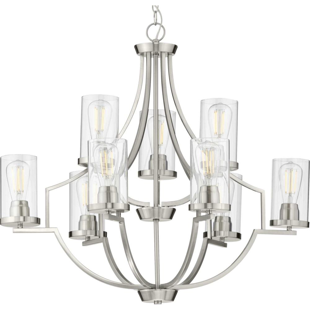 Lassiter Collection Nine-Light Brushed Nickel Clear Glass Modern Chandelier Light