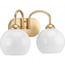 Progress P300085-078 - Carisa Collection Two-Light Vintage Gold Opal Glass Mid-Century Modern Bath Vanity Light