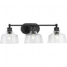 Progress P300397-31M - Singleton Collection Three-Light 26.5" Matte Black Farmhouse Vanity Light with Clear Glass Shade