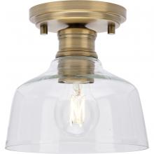 Progress P350226-163 - Singleton Collection One-Light 7.62" Vintage Brass Farmhouse Small Semi-Flush Mount Light with C