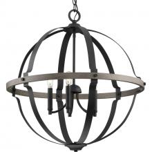 Progress P500279-031 - Lockhart Collection Five-Light Matte Black/Aged Oak Farmhouse Style Hanging Pendant Light