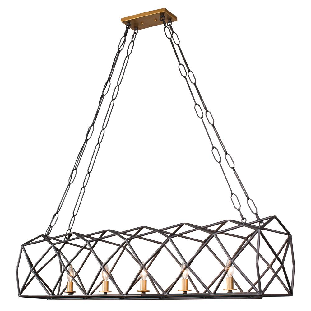 Geo 5-Lt Linear Pendant - Antique Gold/Rustic Bronze