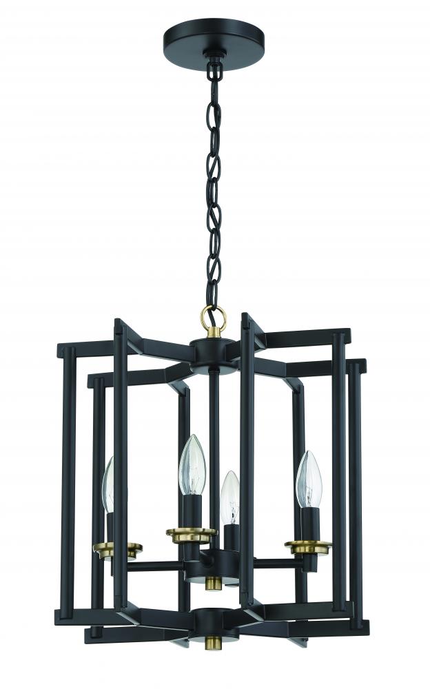 Avante Grand 4 Light Cage Foyer in Flat Black/Satin Brass