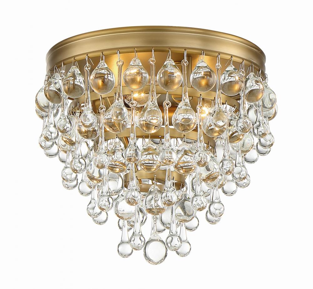 Calypso 3 Light Crystal Teardrop Vibrant Gold Flush Mount