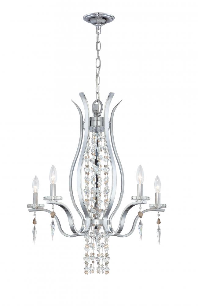 Flow 6 Light Chrome Hand Cut Crystal Chandelier