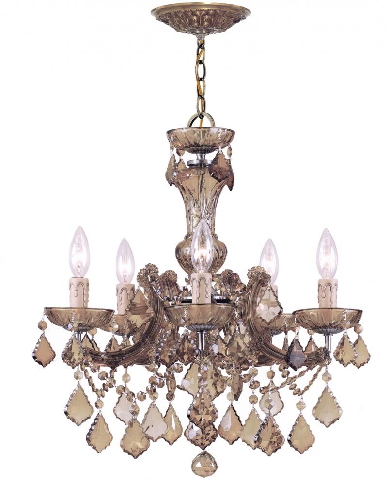 Maria Theresa 5 Light Golden Teak Elements Crystal Brass Chandelier