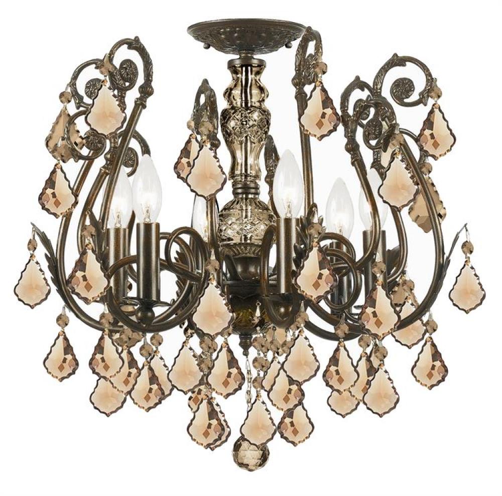 Regis 6 Light Golden Teak Hand Cut Crystal Bronze Semi-Flush