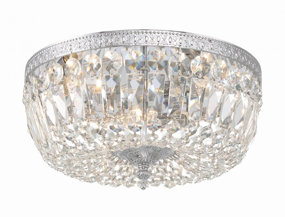 Crystorama 3 Light Hand Cut Crystal Polished Chrome Flush Mount