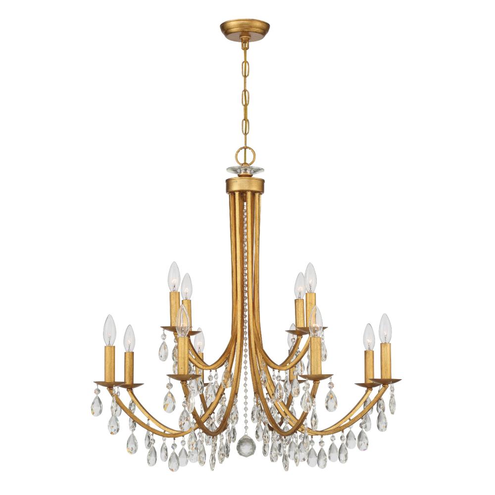 Bridgehampton 12 Light Hand Cut Crystal Antique Gold Chandelier