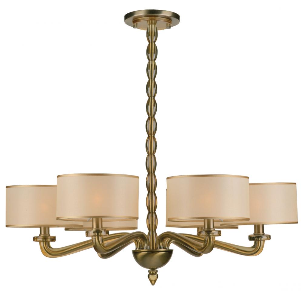 Luxo 6 Light Drum Shade Brass Chandelier