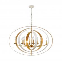 Crystorama 588-MT-GA - Luna 8 Light Matte White + Antique Gold Chandelier