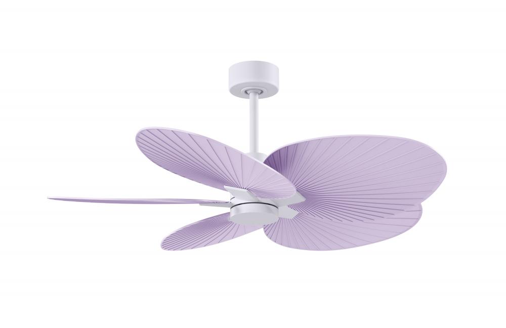 Alessandra Tropical 5-blade ceiling fan in Matte White and Lilac blades.