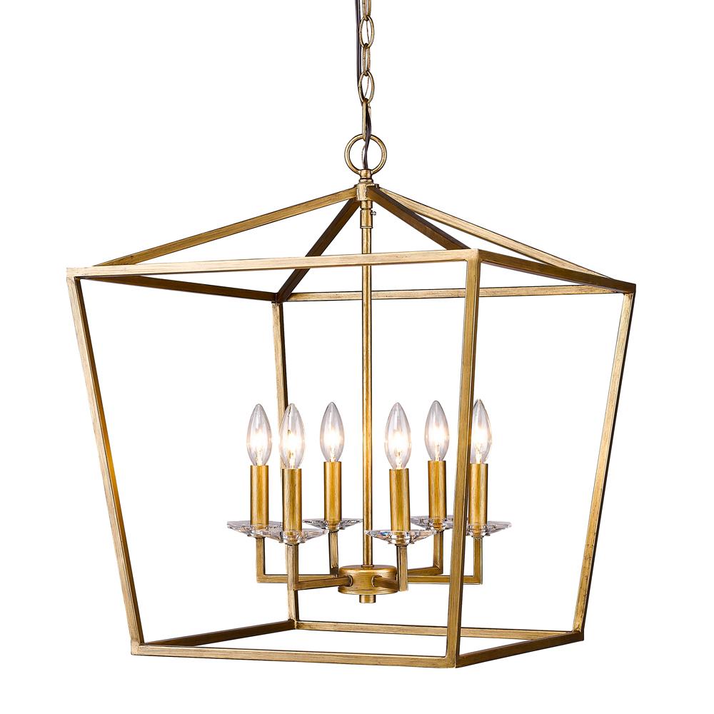 Indoor 6-Light Pendant W/Crystal Bobeches In Antique Gold