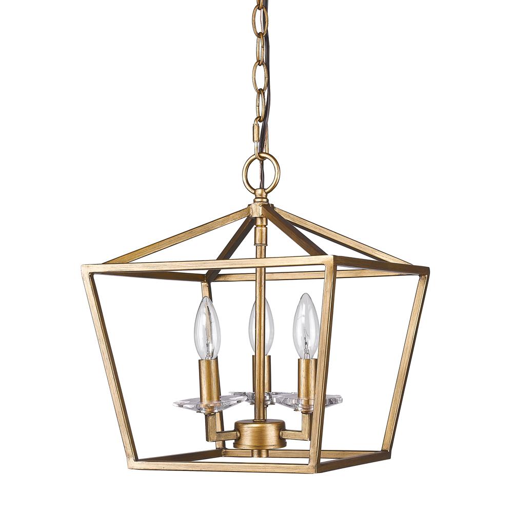 Indoor 3-Light Pendant w/Crystal Bobeches In Antique Gold