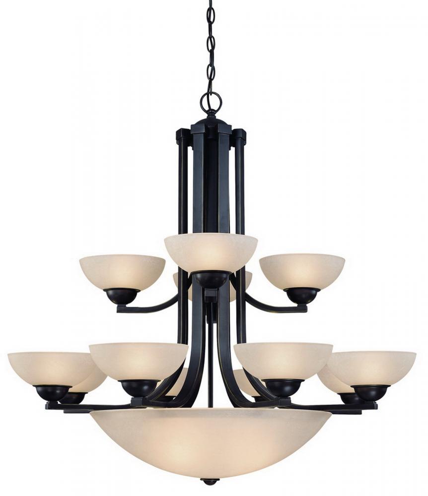 Fireside 12+3Lt 2 Tier Bowl Chandelier Bolivian