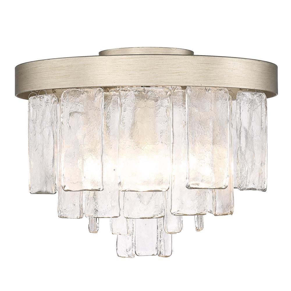 Ciara WG 3 Light Flush Mount in White Gold with Hammered Water Glass Shade