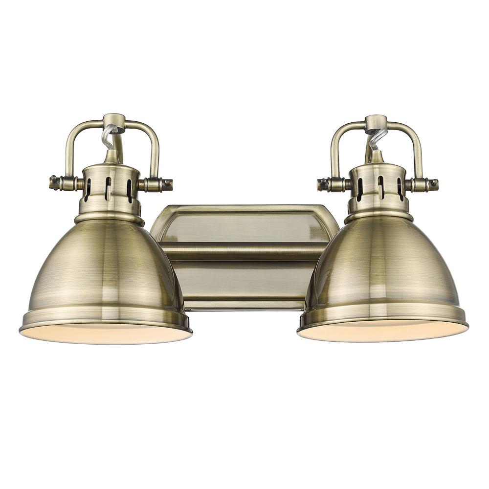 Duncan 2 Light Bath Vanity inÂ Aged BrassÂ with Aged Brass Shades