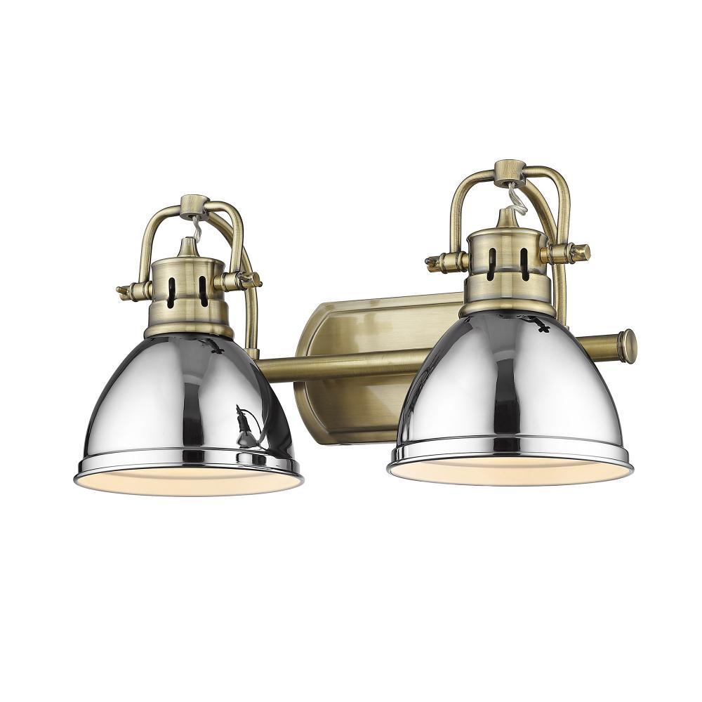 Duncan 2 Light Bath Vanity in Aged Brass with Chrome Shades