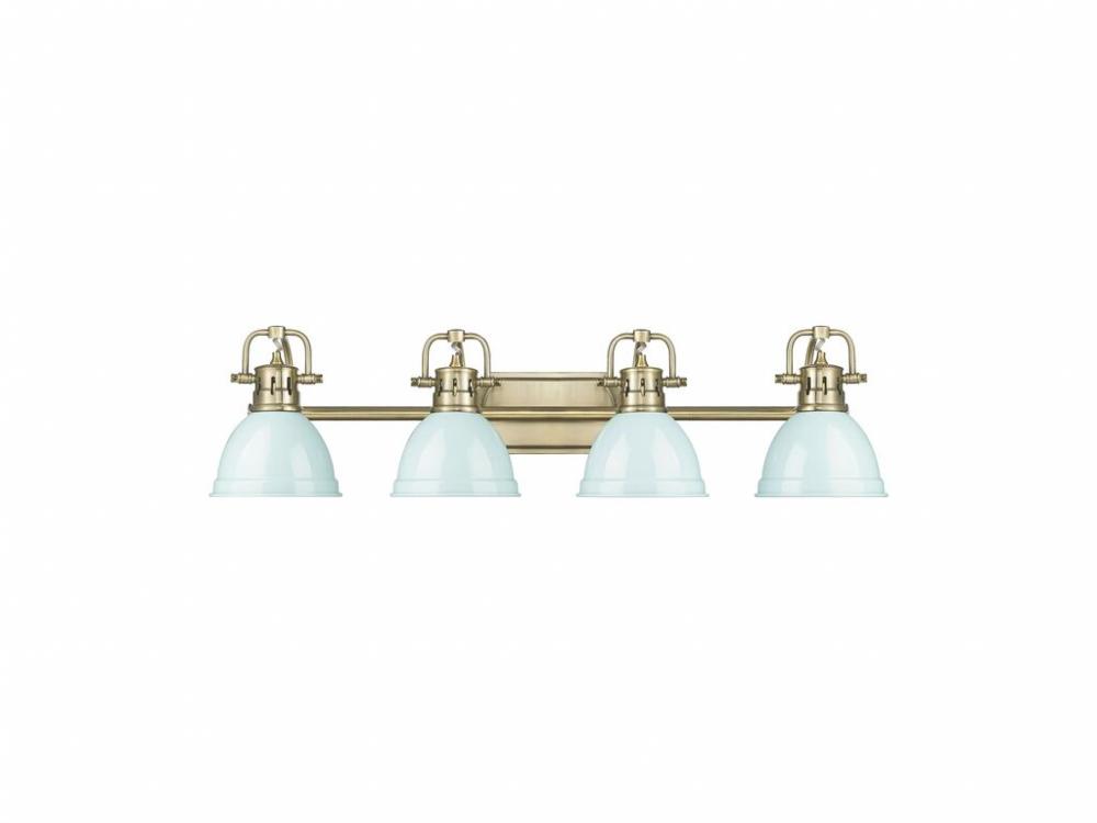 Duncan 4-Light Bath Vanity in Aged Brass with Seafoam