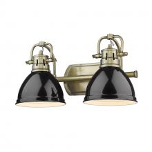 Golden 3602-BA2 AB-BK - Duncan 2 Light Bath Vanity in Aged Brass with Black Shades