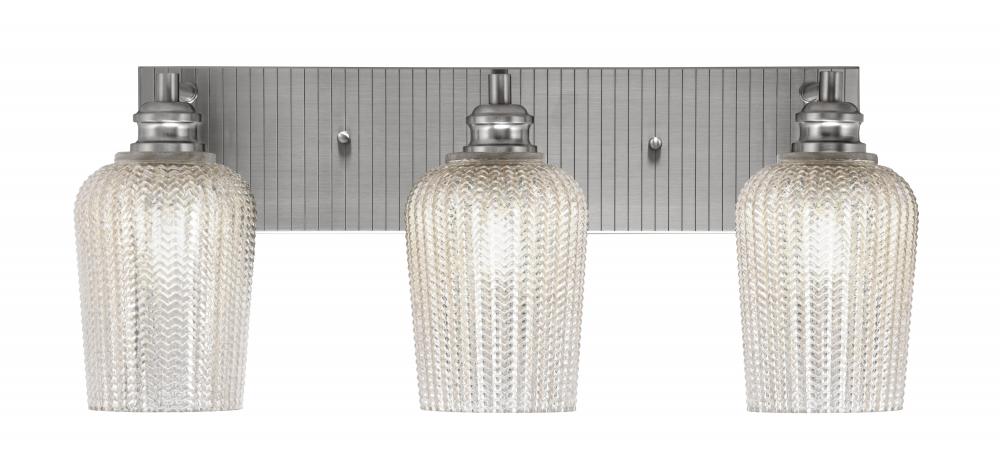 Edge 3 Light Bath Bar, Brushed Nickel Finish, 5" Silver Textured Glass