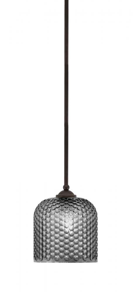 Zilo Stem Hung Mini Pendant, Dark Granite Finish, 7" Smoke Textured Glass