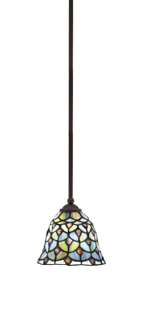 Zilo Stem Hung Mini Pendant, Dark Granite Finish, 7" Crescent Art Glass