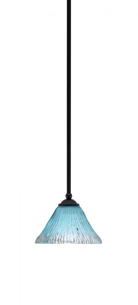 Zilo Stem Mini Pendant, Matte Black Finish, 7" Teal Crystal Glass