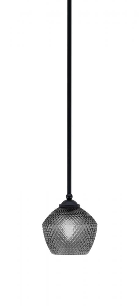 Zilo Stem Mini Pendant, Matte Black Finish, 6" Smoke Textured Glass