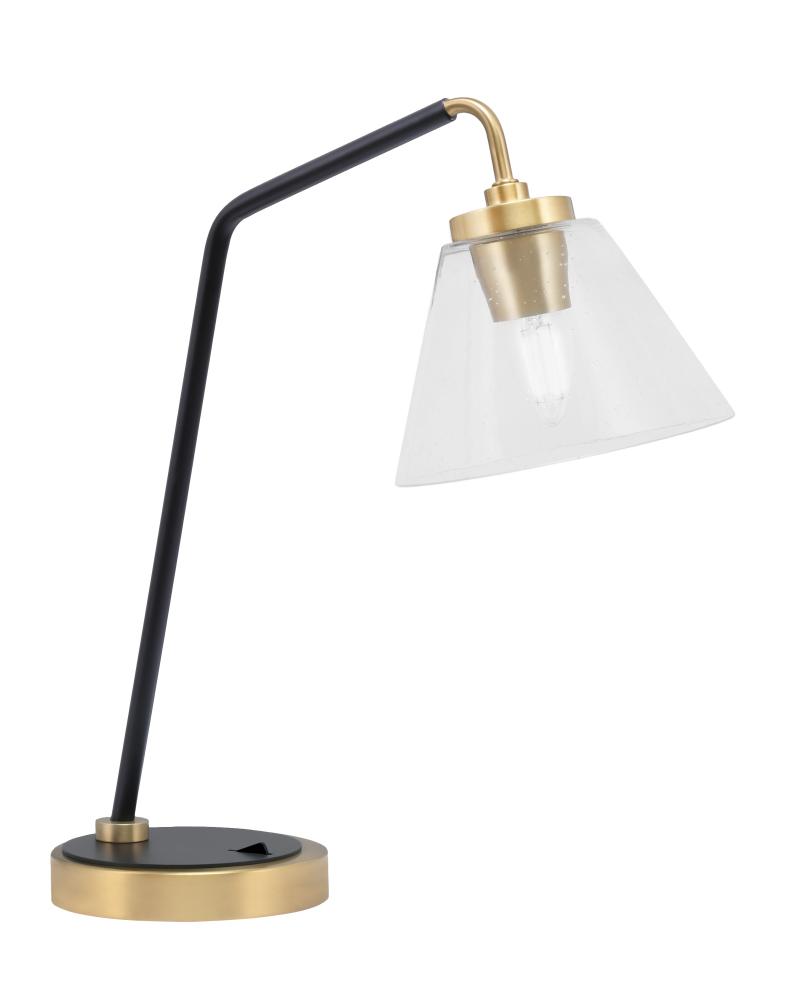 Desk Lamp, Matte Black & New Age Brass Finish, 7" Clear Bubble Glass