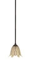 Toltec Company 560-DG-1025 - Zilo Stem Hung Mini Pendant, Dark Granite Finish, 7" Vanilla Leaf Glass