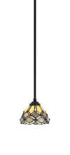 Toltec Company 560-MB-9435 - Zilo Stem Mini Pendant, Matte Black Finish, 7" Grand Merlot Art Glass