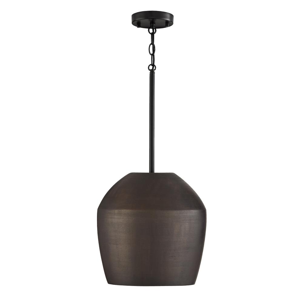 1-Light Handcrafted Terracotta Pendant in Umber and Matte Black