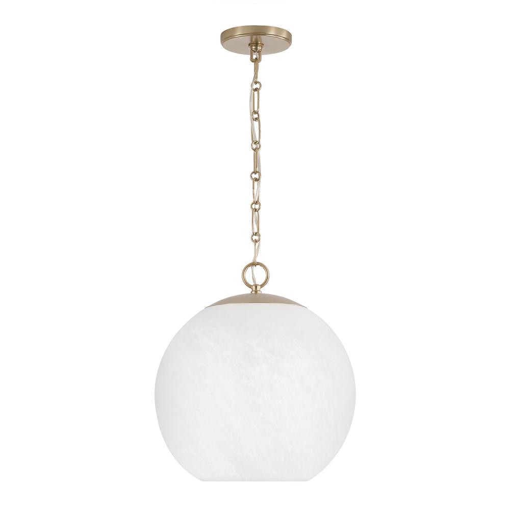 1-Light Globe Pendant in Matte Brass with Faux Alabaster Glass and Alternating Loop Designer Chain