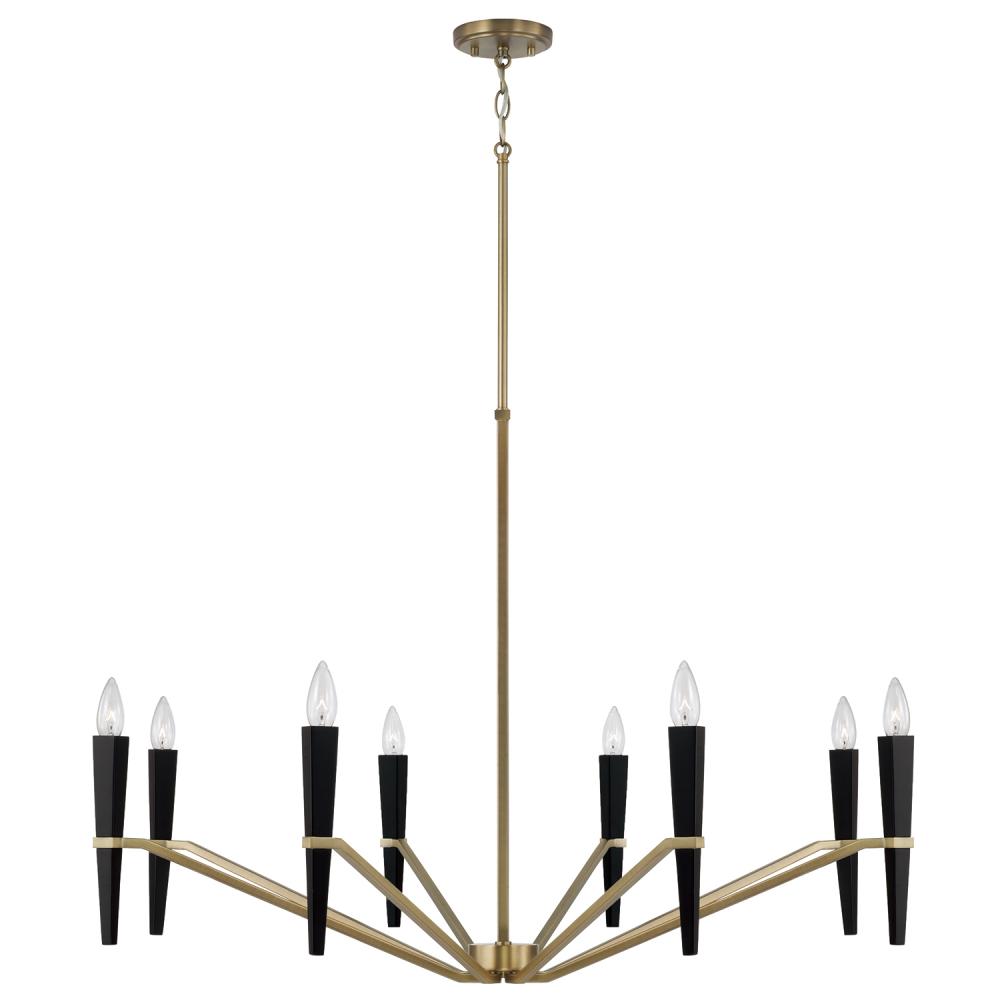 8-Light Chandelier in Aged Brass and Black