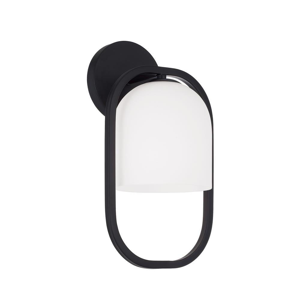 1-Light Capsule Sconce in Matte Black with Soft White Glass