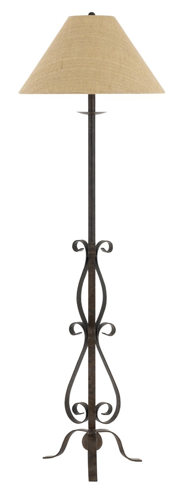 150W 3 Way Ekalaka Wrough Iron Floor Lamp With Burlap Shade