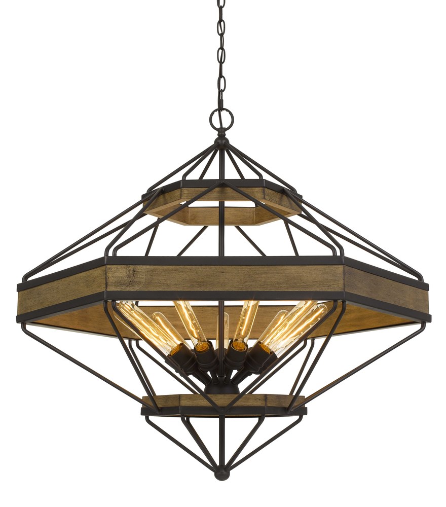 Alicante 60W X 9 Pine Wood/Metal Chandelier  (Edison Bulbs Not included)