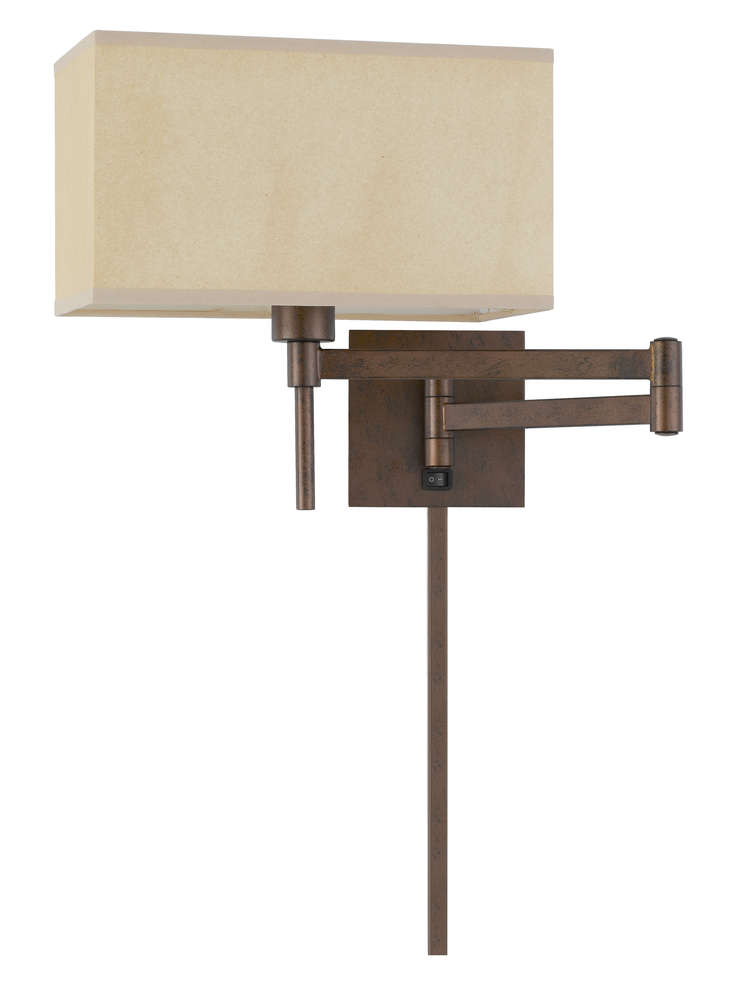 60W Robson Wall Swing Arm Reading Lamp With Rectangular Hardback Fabric Shade. 3 Ft Wire Cover