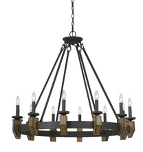 CAL Lighting FX-3517-12 - 35.38" Height Metal and Wood Chandelier in Warm Bronze Finish