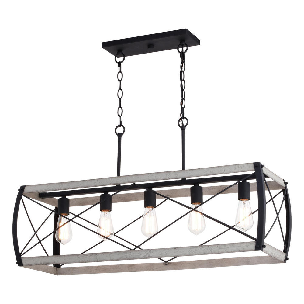 35-in. 5 Light Linear Chandelier Textured Black and White Ash